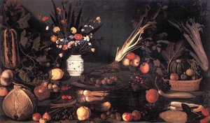 Naturaleza muerta con flores y frutas de Michelangelo Merisi Caravaggio